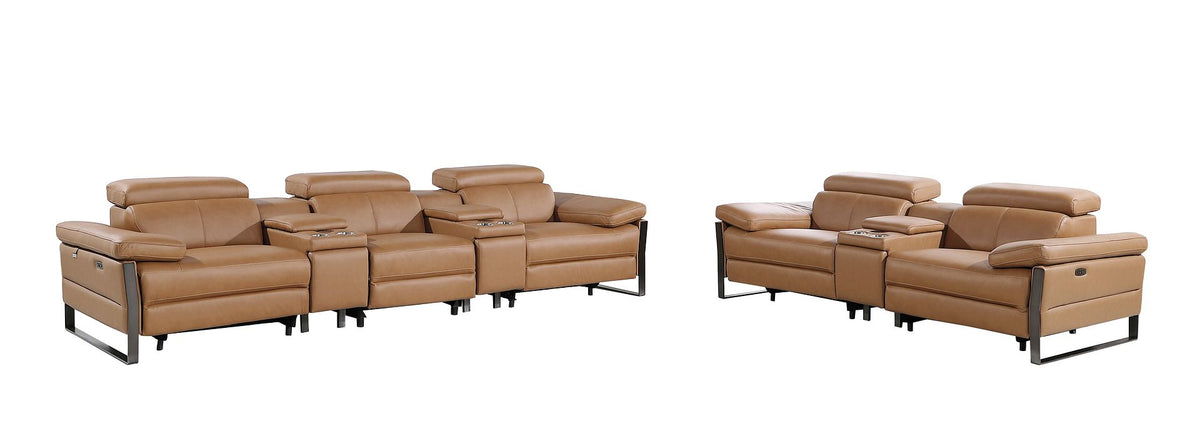 1246 Divanitalia Modular Power Reclining Dual Console Sofa and Console Loveseat Set with Power Headrests - Top Grain Italian Leather - Cognac - SKU 1246-COGNAC-8.5-HT-2PC - view 4