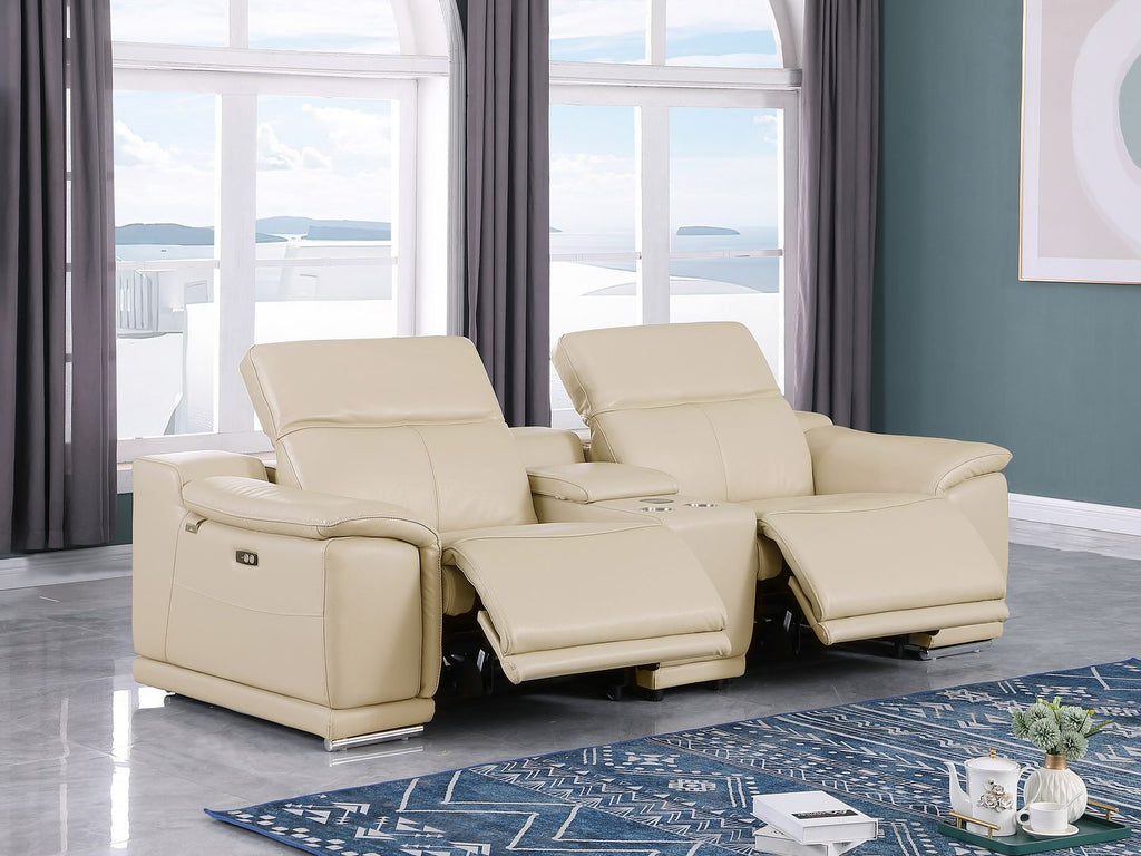 9762 Divanitalia 3-Piece Modular Power Reclining Console Loveseat with 2 Power Recliners in Top Grain Italian Leather