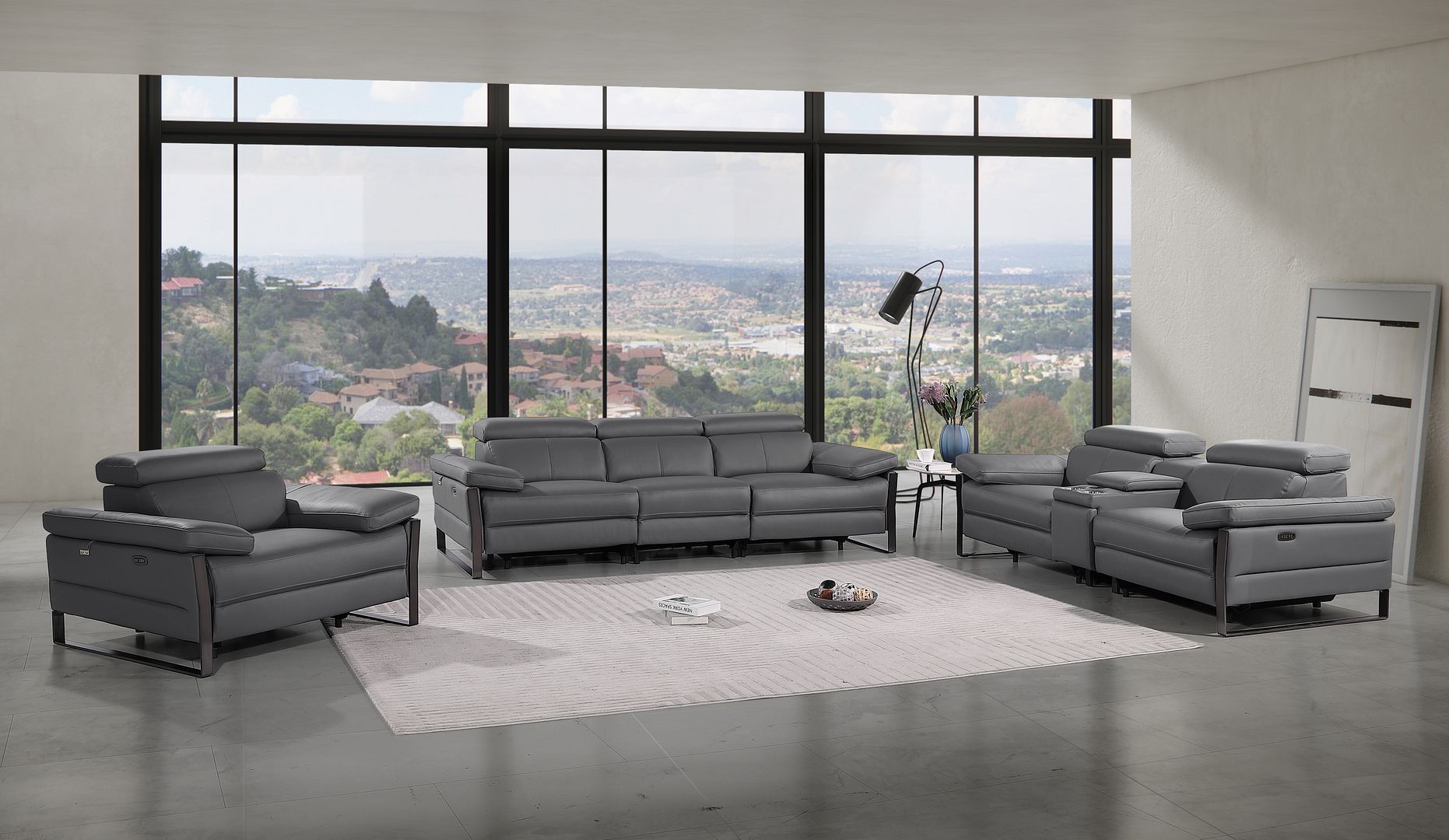 1246 Divanitalia Modular Power Dual Reclining Sofa, Loveseat, and Chair Set with Power Headrests - Top Grain Italian Leather