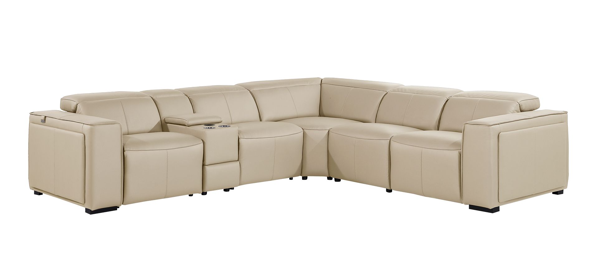 1224 Divanitalia 6-Piece L-Shaped Sectional Sofa in Top Grain Italian Leather with 3 Power Recliners & Power Headrests