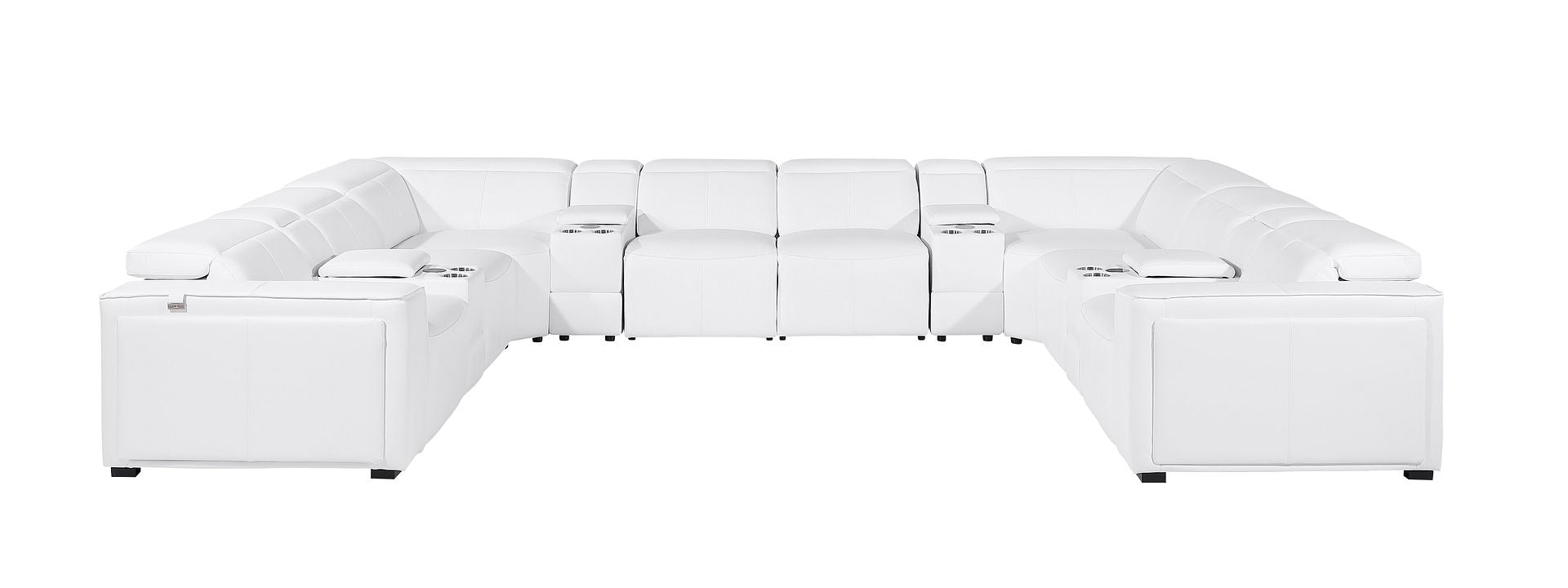 1224 Divanitalia 12-Piece U-Shaped Sectional Sofa in Top Grain Italian Leather with 4 Power Recliners & Power Headrests