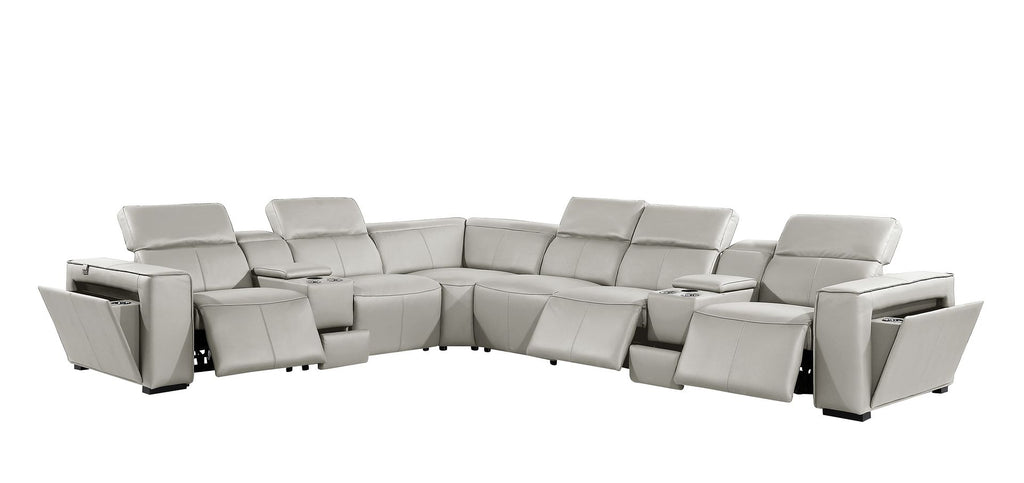 1224 Divanitalia 8-Piece L-Shaped Sectional Sofa in Top Grain Italian Leather with 3 Power Recliners & Power Headrests - Light Grey - SKU 1224-LT-GREY-8PC-3PWR-SECTIONAL - view 4
