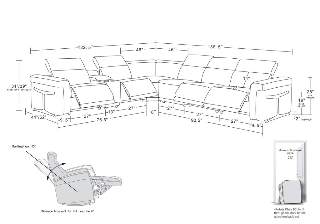 1126 Divanitalia 7-Piece L-Shaped Sectional Sofa in Top Grain Italian Leather with 4 Power Recliners & Power Headrests - Beige - SKU 1126-BEIGE-SEC-7PC-4PWR-SECTIONAL - GROUP - view 16