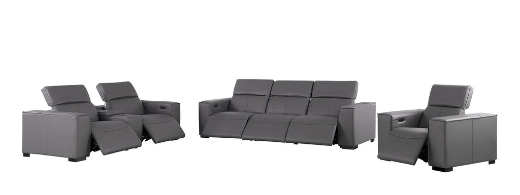 1208 Modular Leather Set with 6 Power Recliners & Power Headrests - Dark Grey - SKU 1208-DK-GREY-7.6-HT-3PC - view 4