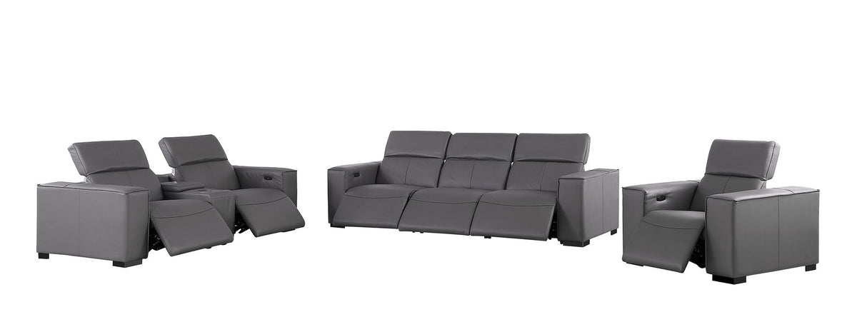 1208 Modular Leather Set with 6 Power Recliners & Power Headrests - Dark Grey - SKU 1208-DK-GREY-7.6-HT-3PC - view 4