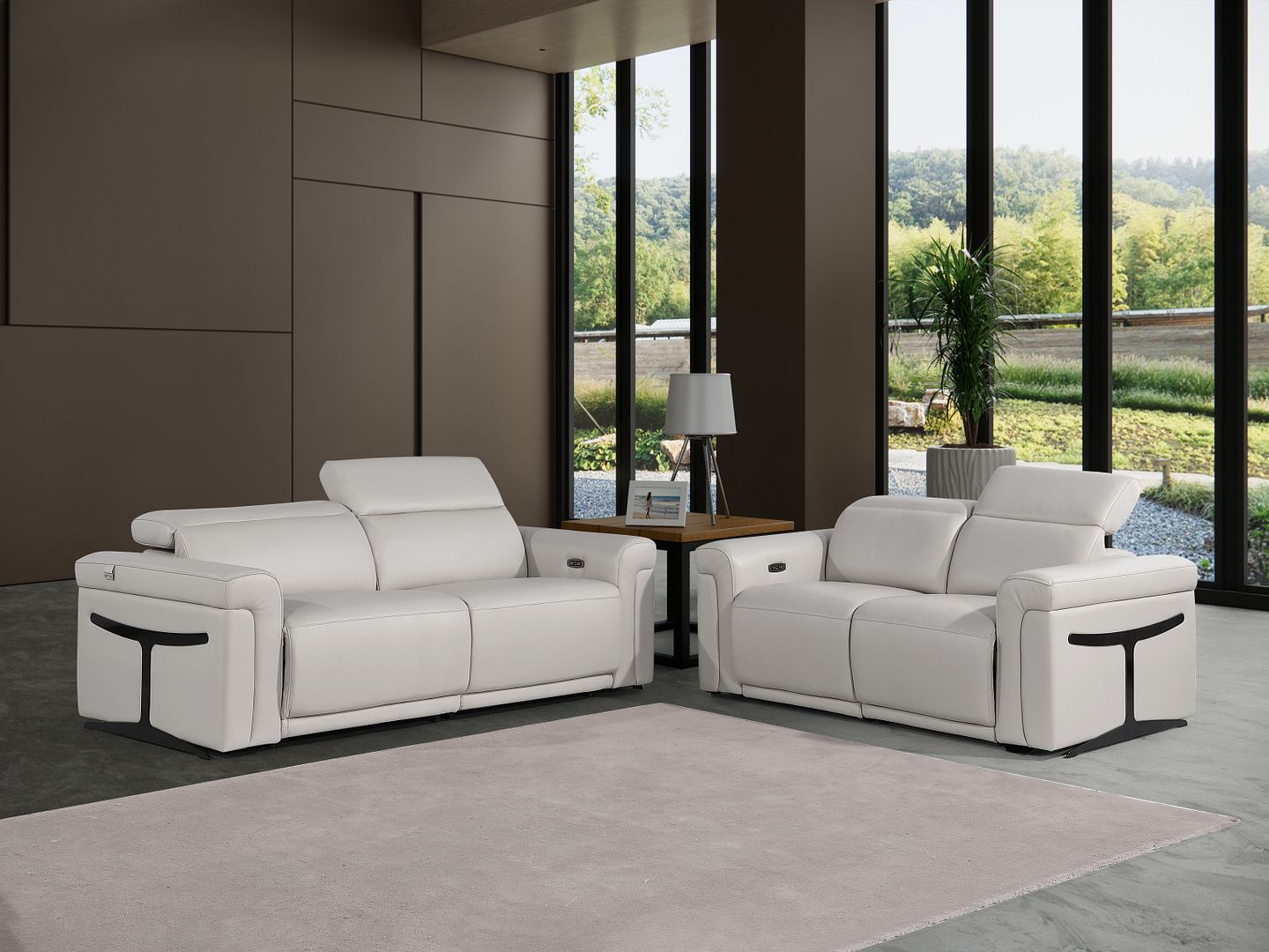 1126 Divanitalia Power Reclining Sofa and Loveseat Set in Top Grain Italian Leather with 4 Power Recliners & Power Headrests - Dark Grey - SKU 1126-LIGHT GREY-2PC