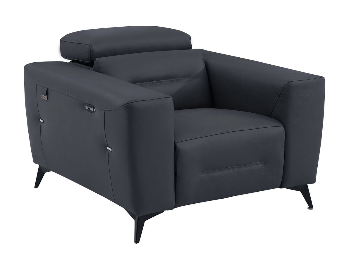 989 Divanitalia Power Reclining 3-Piece Sofa Set with Power Headrest in Top-grain Italian Leather - Dark Grey - SKU 989-DK-GRAY-3PC - view 8