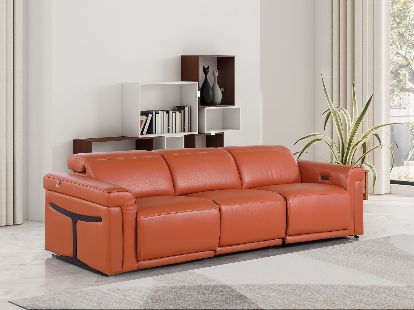 1126 Divanitalia 3-Piece Modular Power Reclining Sofa in Top Grain Italian Leather with 3 Power Recliners & Power Headrests - Camel