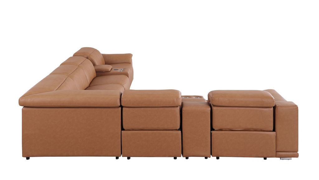 9762 Divanitalia 8-Piece L-Shaped Top Grain Italian Leather Sectional Sofa with 4 Power Recliners