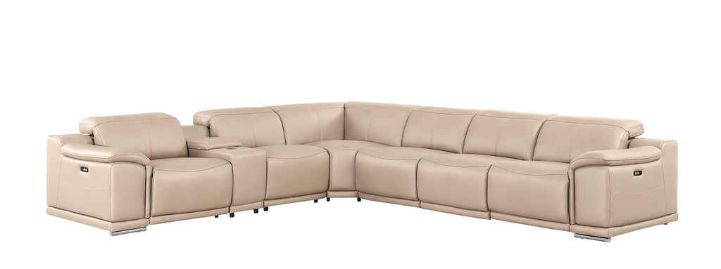 2679 7-Piece L-Shaped Power Reclining Sectional Sofa in Genuine Leather - 3 Recliners