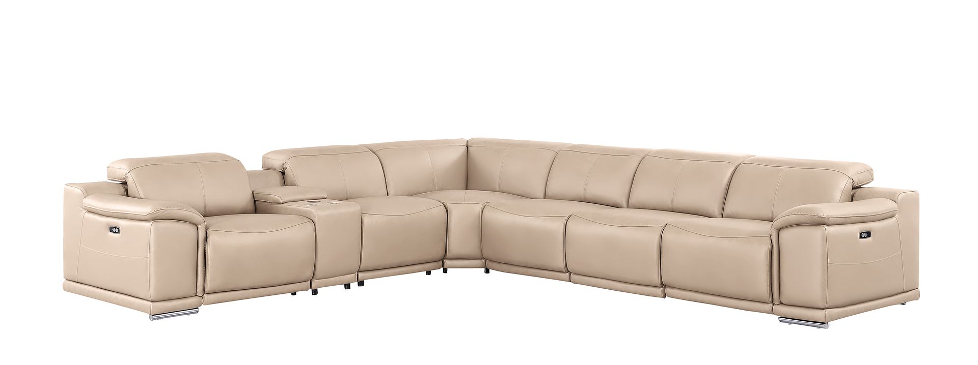 2679 7-Piece L-Shaped Power Reclining Sectional Sofa in Genuine Leather - 3 Recliners