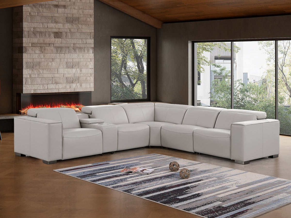 1208 6-Piece L-Shaped Leather Reclining Sectional Sofa with 3 Power Recliners - Light Grey - SKU 1208-LT-GREY-6PC-3PWR-SECTIONAL-GROUP