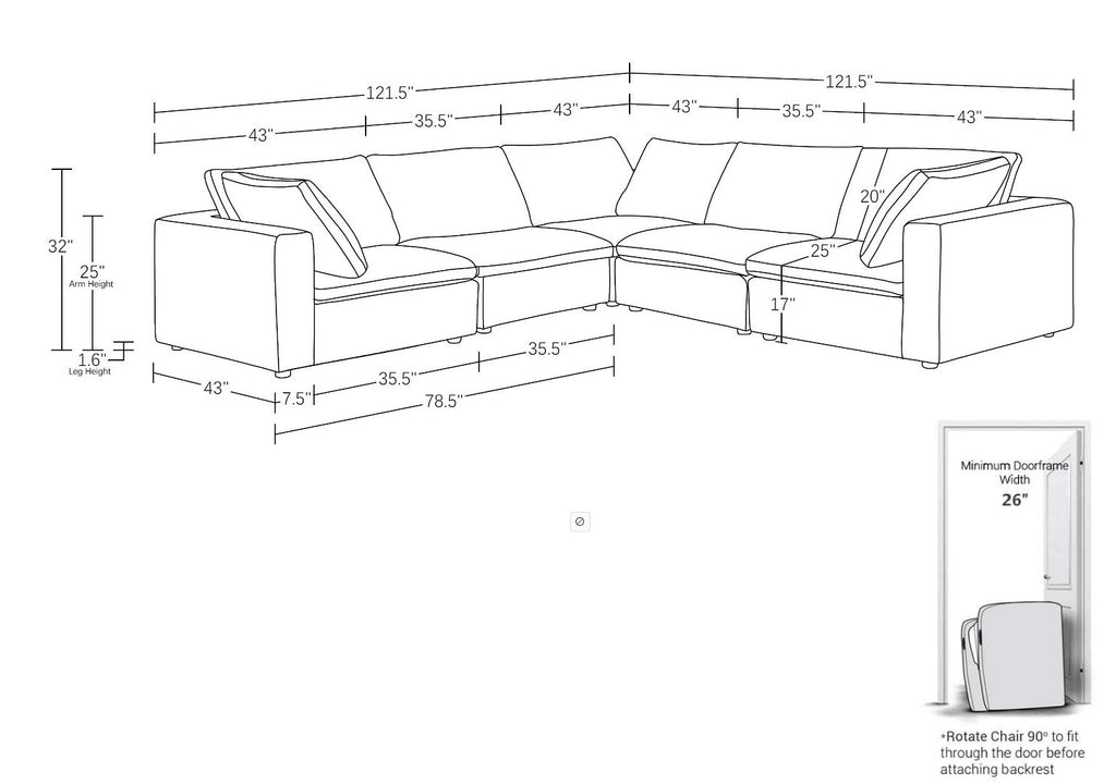 1100 Divanitalia 5-Piece L-Shaped Sectional Sofa - Top-grain Italian Leather