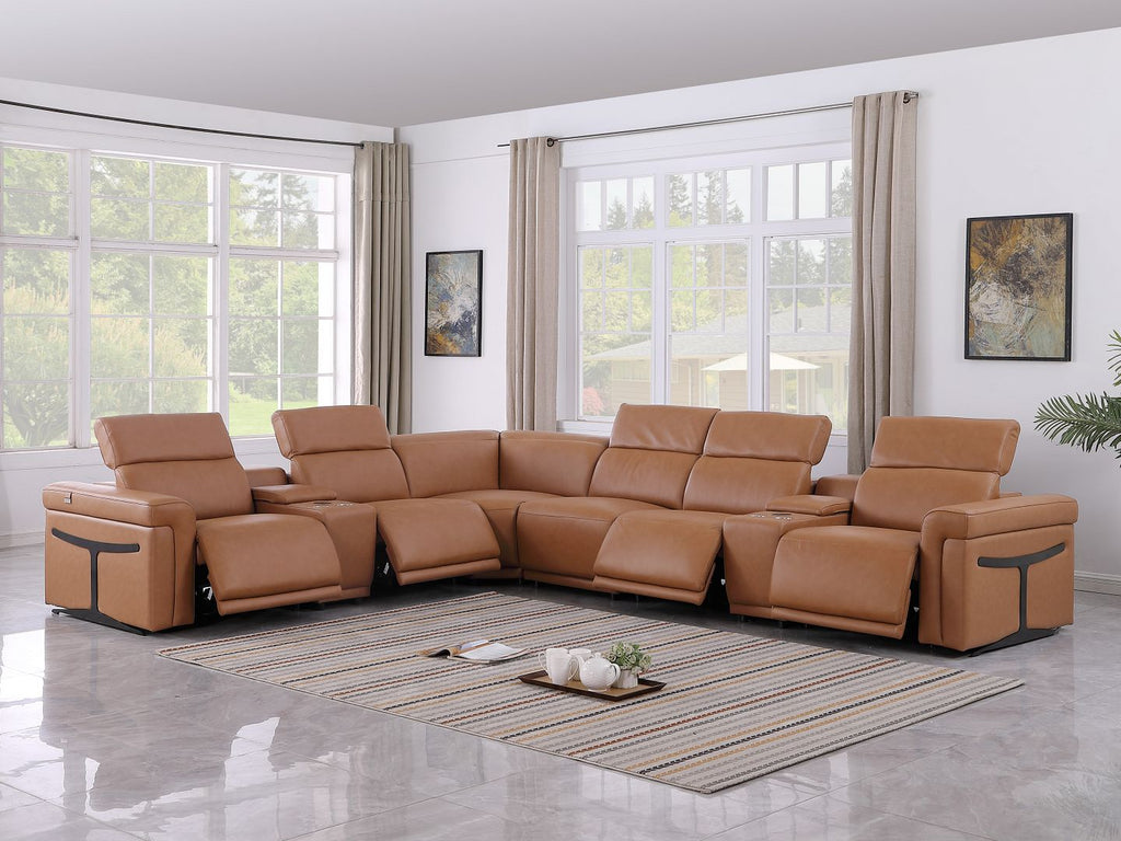 1126 Divanitalia 8-Piece L-Shaped Sectional Sofa in Top Grain Italian Leather with 4 Power Recliners & Power Headrests