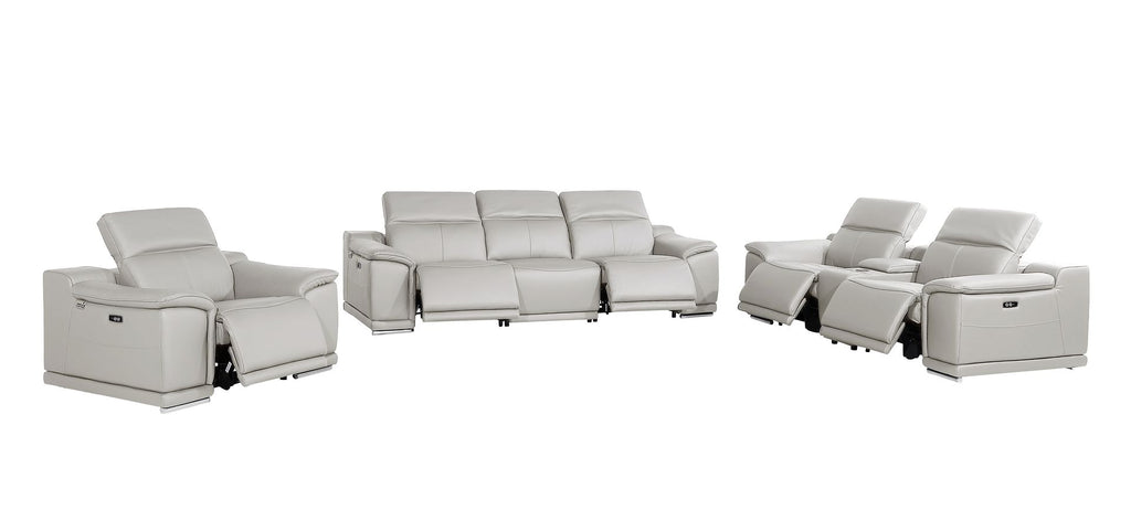 9762 Divanitalia 7-Piece Modular Power Reclining Sofa, Loveseat and Chair Set with 5 Power Recliners in Top Grain Italian Leather - Light Grey - SKU 9762-LT-GREY-7.5-HT-3PC - view 4