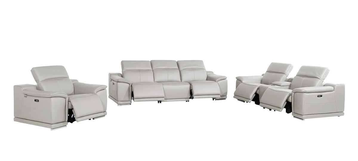 9762 Divanitalia 7-Piece Modular Power Reclining Sofa, Loveseat and Chair Set with 5 Power Recliners in Top Grain Italian Leather - Light Grey - SKU 9762-LT-GREY-7.5-HT-3PC - view 4
