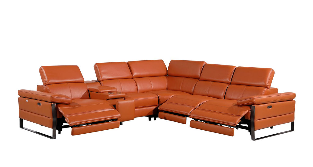 1246 Divanitalia 6-Piece L-Shaped Modular Power Reclining Sectional Sofa with 3 Power Recliners and Power Headrests - Top Grain Italian Leather - Camel - SKU 1246-CAMEL-6PC-3PWR-SECTIONAL - view 4