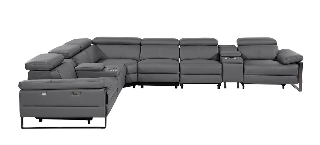 1246 Divanitalia 8-Piece L-Shaped Modular Power Reclining Sectional Sofa with 4 Power Recliners and Power Headrests - Top Grain Italian Leather
