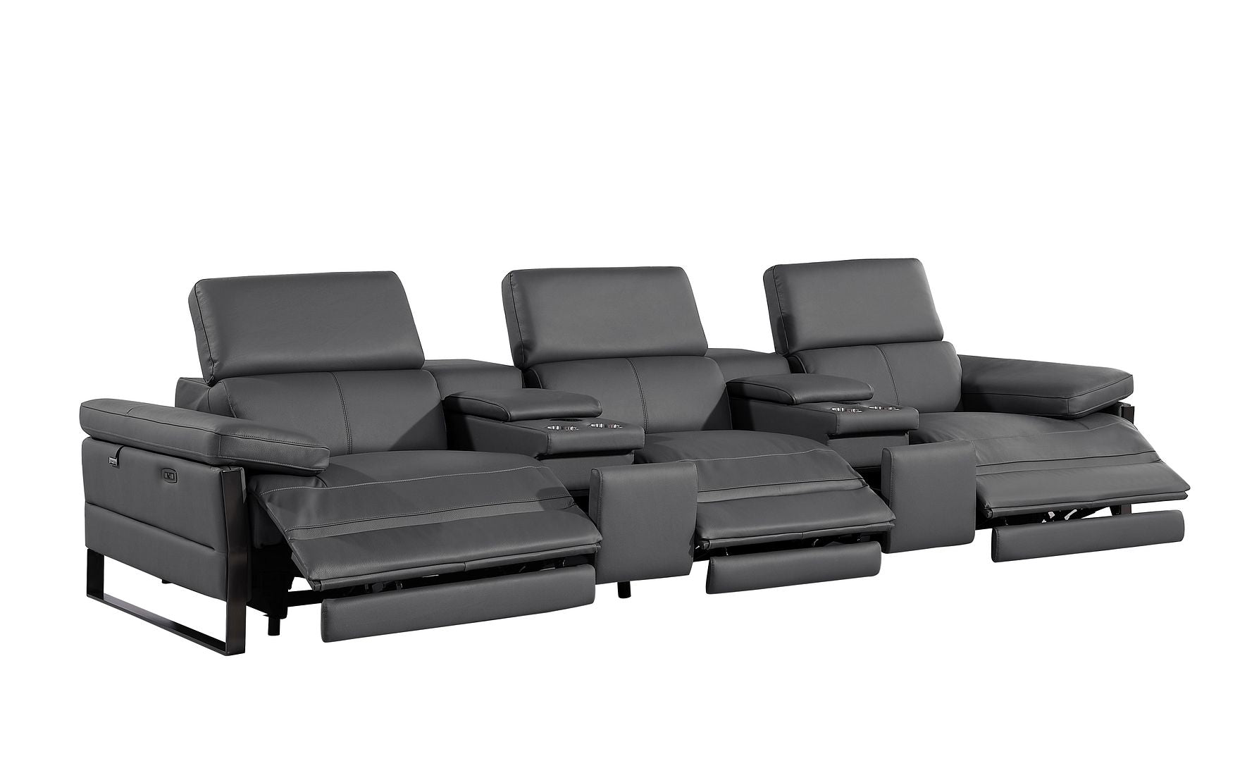 1246 Divanitalia Modular Power Triple Reclining Dual Console Sofa with Power Reclining Headrests - Top Grain Italian Leather - Dark Grey - SKU 1246-DK-GREY-5.3-HT - view 5