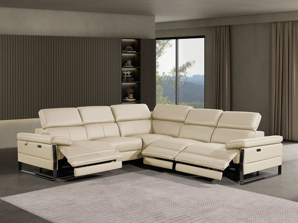 1246 Divanitalia 5-Piece L-Shaped Modular Power Reclining Sectional Sofa with Power Headrests - Top Grain Italian Leather - Beige - SKU 1246-BEIGE-5PC-3PWR-SECTIONAL - view 2