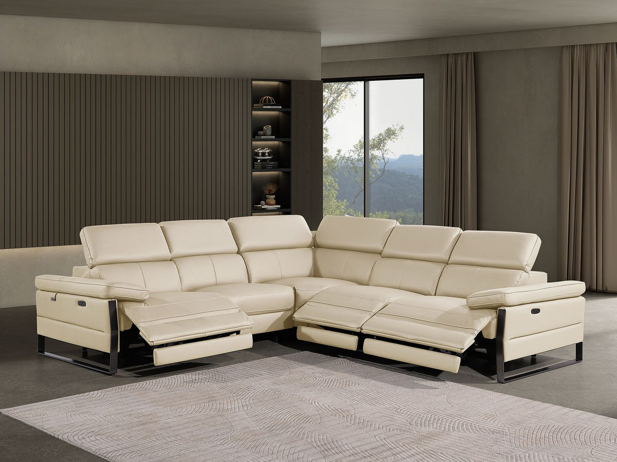 1246 Divanitalia 5-Piece L-Shaped Modular Power Reclining Sectional Sofa with Power Headrests - Top Grain Italian Leather - Beige - SKU 1246-BEIGE-5PC-3PWR-SECTIONAL - view 2