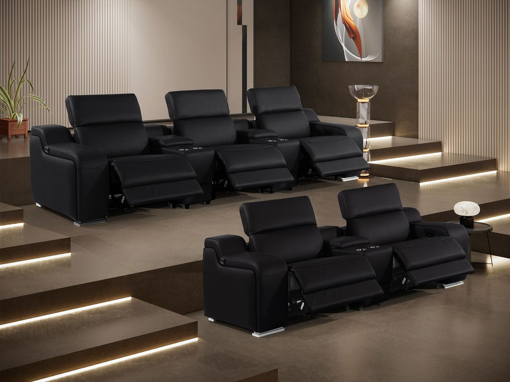 1116 Divanitalia 8-Piece Modular Power Reclining Sofa & Loveseat Set in Top Grain Italian Leather with 5 Power Recliners & Power Headrests - Black - SKU 1116-BLACK-8.5-HT - view 3