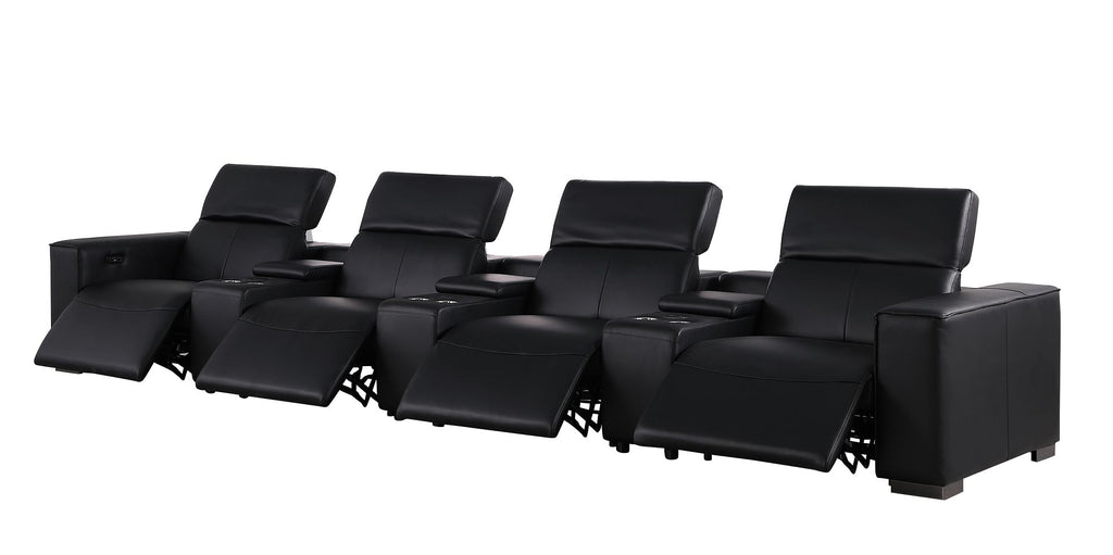 1208 7 Piece Leather Sofa with 4 Power Recliners and Power Headrests - Black - SKU 1208-BLACK-S-7.4-HT - view 5