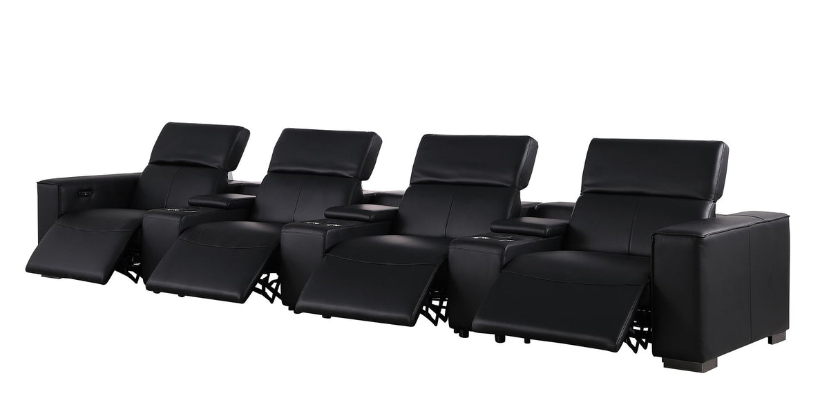 1208 7 Piece Leather Sofa with 4 Power Recliners and Power Headrests - Black - SKU 1208-BLACK-S-7.4-HT - view 5