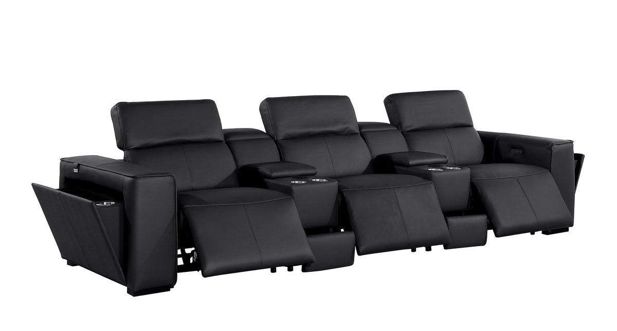 1224 Divanitalia 8-Piece Modular Power Reclining Sofa & Loveseat Set in Top Grain Italian Leather with 5 Power Recliners & Power Headrests - Black - SKU 1224-BLACK-8.5-HT-2PC - view 6