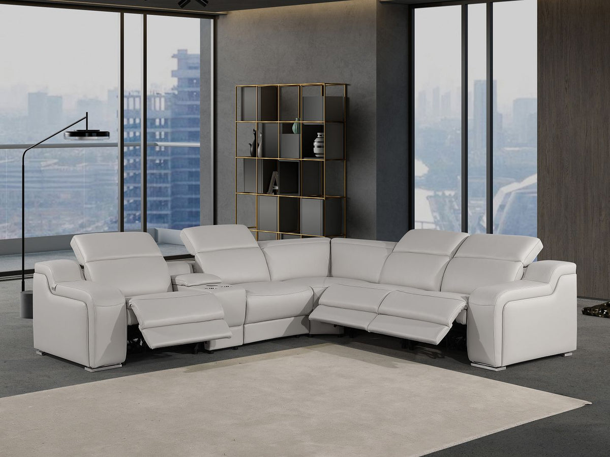 1116 Divanitalia 6-Piece L-Shaped Sectional Sofa in Top Grain Italian Leather with 3 Power Recliners & Power Headrests - Light Grey - SKU 1116-LT-GREY-6PC-3PWR-SECTIONAL- GROUP