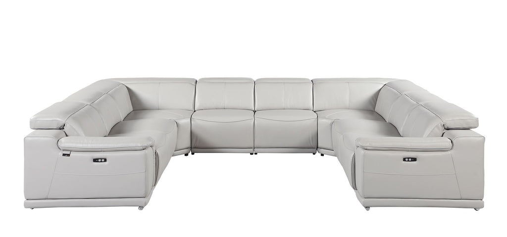 9762 Divanitalia 8-Piece U-Shaped Top Grain Italian Leather Sectional Sofa with 4 Power Recliners