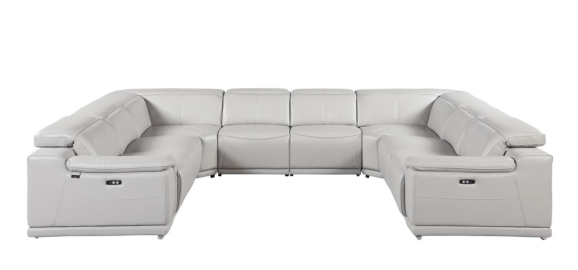 9762 Divanitalia 8-Piece U-Shaped Top Grain Italian Leather Sectional Sofa with 4 Power Recliners