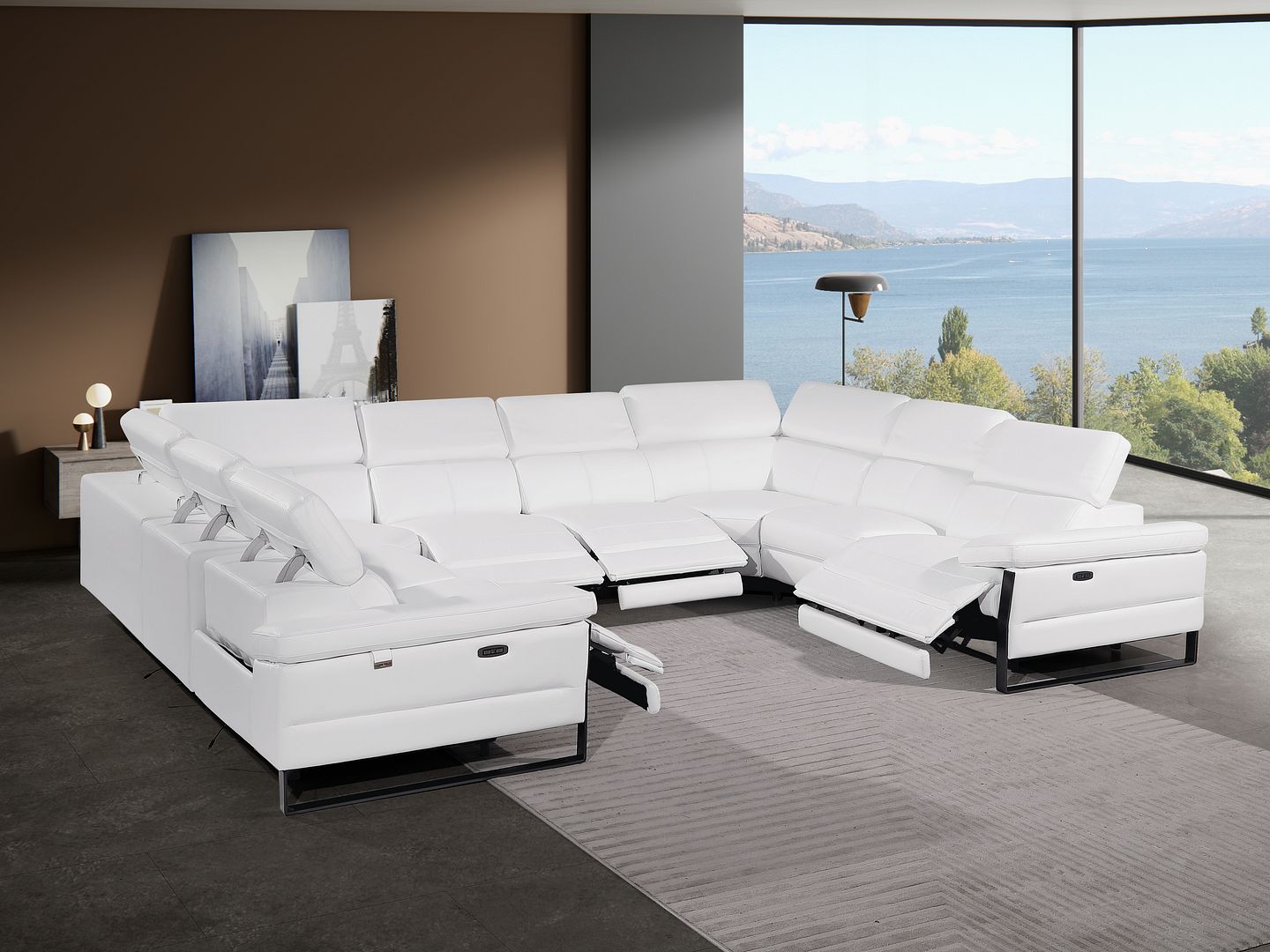 1246 Divanitalia 8-Piece U-Shaped Modular Power Reclining Sectional Sofa with 4 Power Recliners and Power Headrests - Top Grain Italian Leather