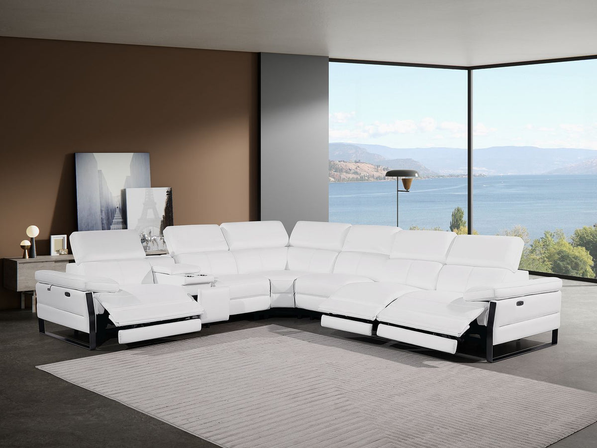 1246 Divanitalia 7-Piece L-Shaped Modular Power Reclining Sectional Sofa with 3 Power Recliners and Power Headrests - Top Grain Italian Leather - White - SKU 1246-WHITE-7PC-3PWR-SECTIONAL - view 2