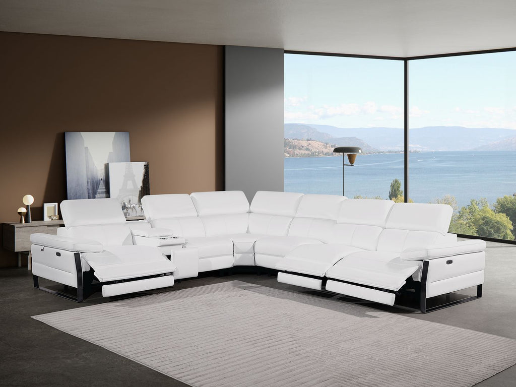 1246 Divanitalia 7-Piece L-Shaped Modular Power Reclining Sectional Sofa with 3 Power Recliners and Power Headrests - Top Grain Italian Leather