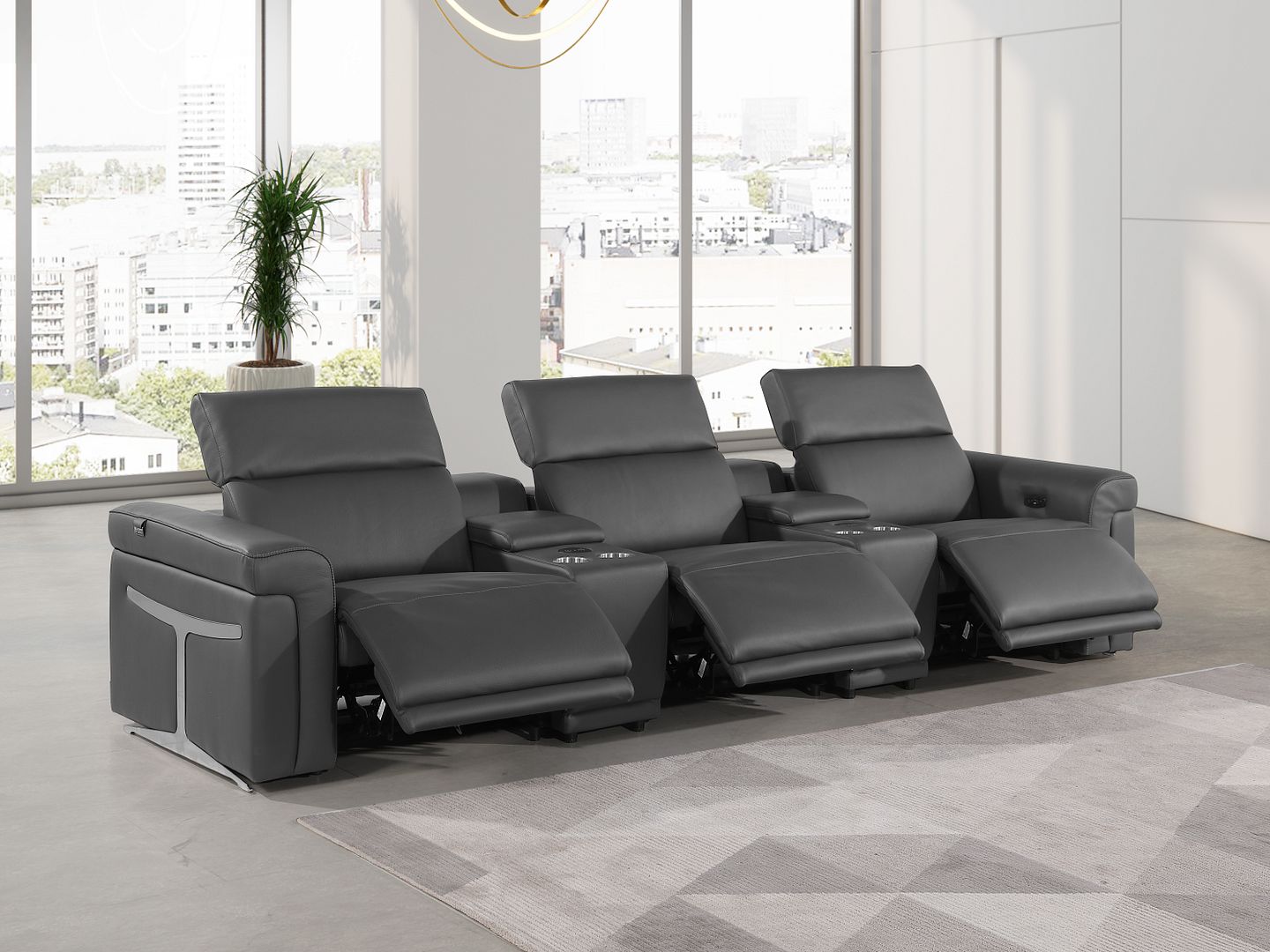 1126 Divanitalia 5-Piece Modular Power Reclining Sofa in Top Grain Italian Leather with 3 Power Recliners & Power Headrests