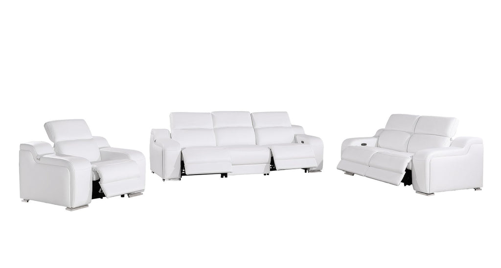 1116 Divanitalia 6-Piece Modular Power Reclining Sofa, Loveseat & Chair Set in Top Grain Italian Leather with 5 Power Recliners & Power Headrests - White - SKU 1116-WHITE-6.5-HT-3PC - view 4