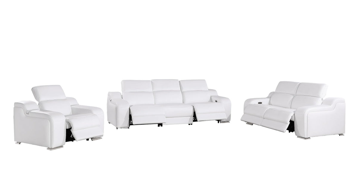 1116 Divanitalia 6-Piece Modular Power Reclining Sofa, Loveseat & Chair Set in Top Grain Italian Leather with 5 Power Recliners & Power Headrests - White - SKU 1116-WHITE-6.5-HT-3PC - view 4