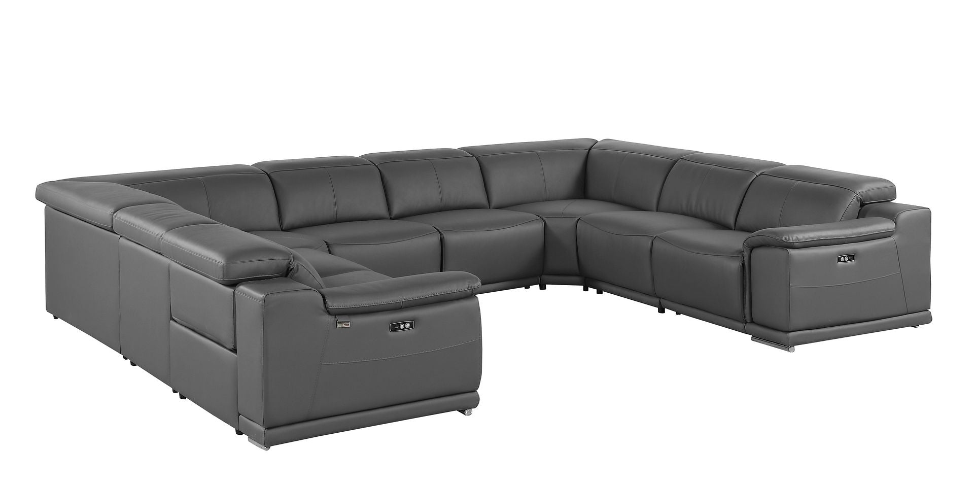 9762 Divanitalia 8-Piece U-Shaped Top Grain Italian Leather Sectional Sofa with 4 Power Recliners
