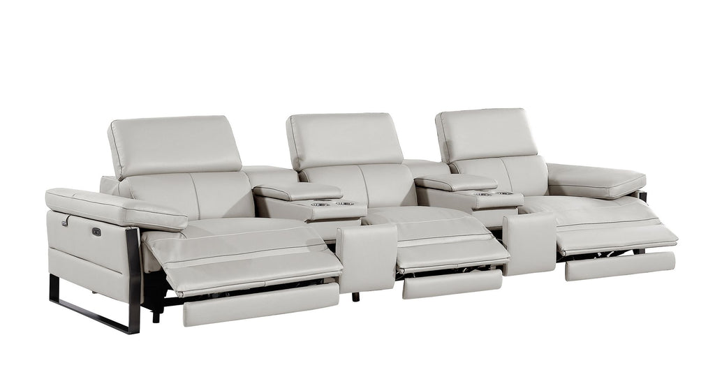 1246 Divanitalia Modular Power Reclining Dual Console Sofa and Console Loveseat Set with Power Headrests - Top Grain Italian Leather - Light Grey - SKU 1246-LT-GREY-8.5-HT-2PC - view 6