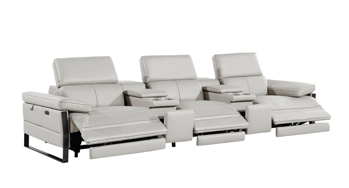 1246 Divanitalia Modular Power Reclining Dual Console Sofa and Console Loveseat Set with Power Headrests - Top Grain Italian Leather - Light Grey - SKU 1246-LT-GREY-8.5-HT-2PC - view 6