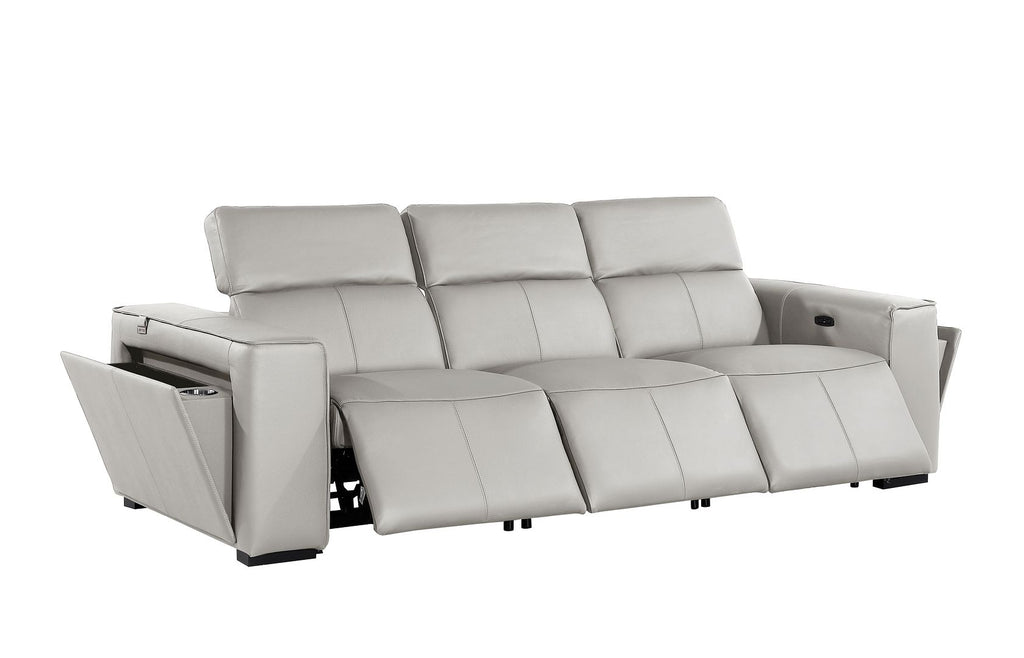 1224 Divanitalia 3-Piece Modular Power Reclining Sofa in Top Grain Italian Leather with 3 Power Recliners & Power Headrests - Light Grey - SKU 1224-LT-GREY-3.3-HT - view 5