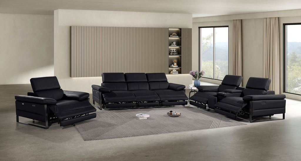 1246 Divanitalia Modular Power Triple Reclining Sofa, Console Loveseat, and Chair Set with Power Headrests - Top Grain Italian Leather - Black - SKU 1246-BLACK-7.6-HT-3PC - view 2