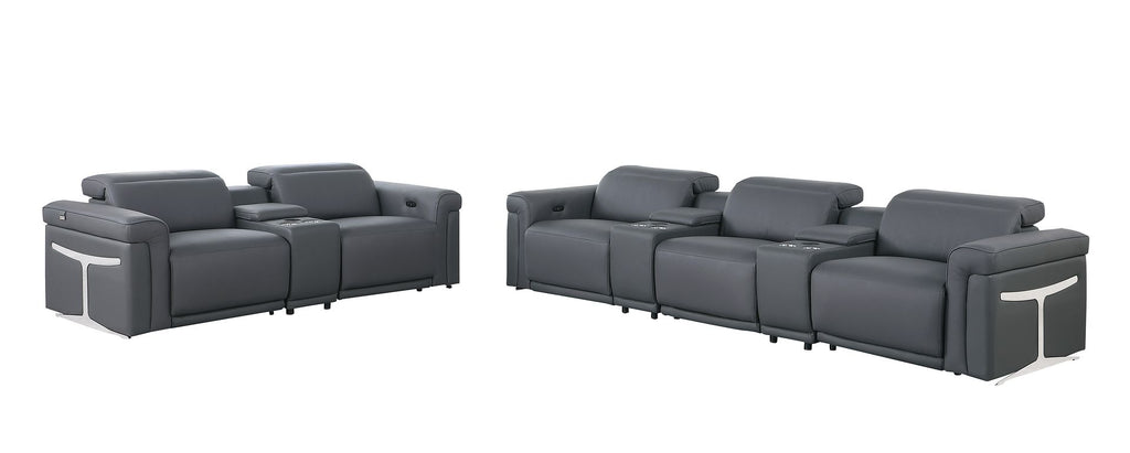 1126 Divanitalia 8-Piece Modular Power Reclining Sofa & Loveseat Set in Top Grain Italian Leather with 5 Power Recliners & Power Headrests - Dark Grey - SKU 1126-DK_GREY-8.5-HT - view 4
