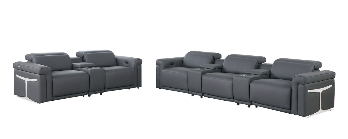 1126 Divanitalia 8-Piece Modular Power Reclining Sofa & Loveseat Set in Top Grain Italian Leather with 5 Power Recliners & Power Headrests - Dark Grey - SKU 1126-DK_GREY-8.5-HT - view 4