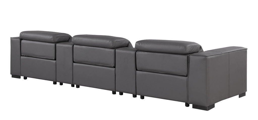 1208 Leather Sofa with 3 Power Recliners and Two Storage Consoles
