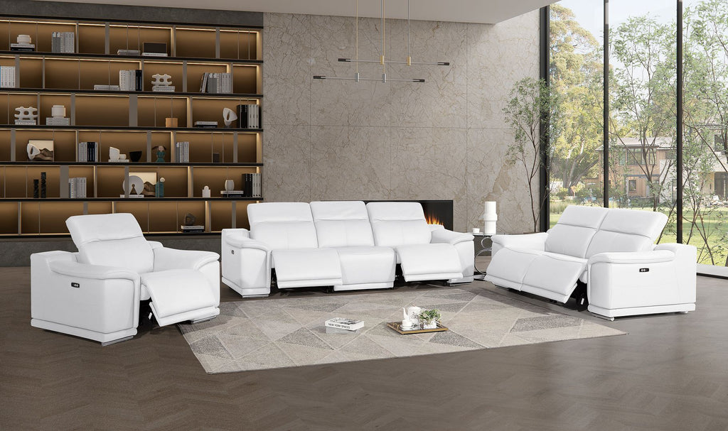 2679 Power Reclining Sofa, Loveseat & Chair Set in Genuine Leather - 5 Recliners - White - SKU 2679-WHITE-6.5-HT-3PC - view 2