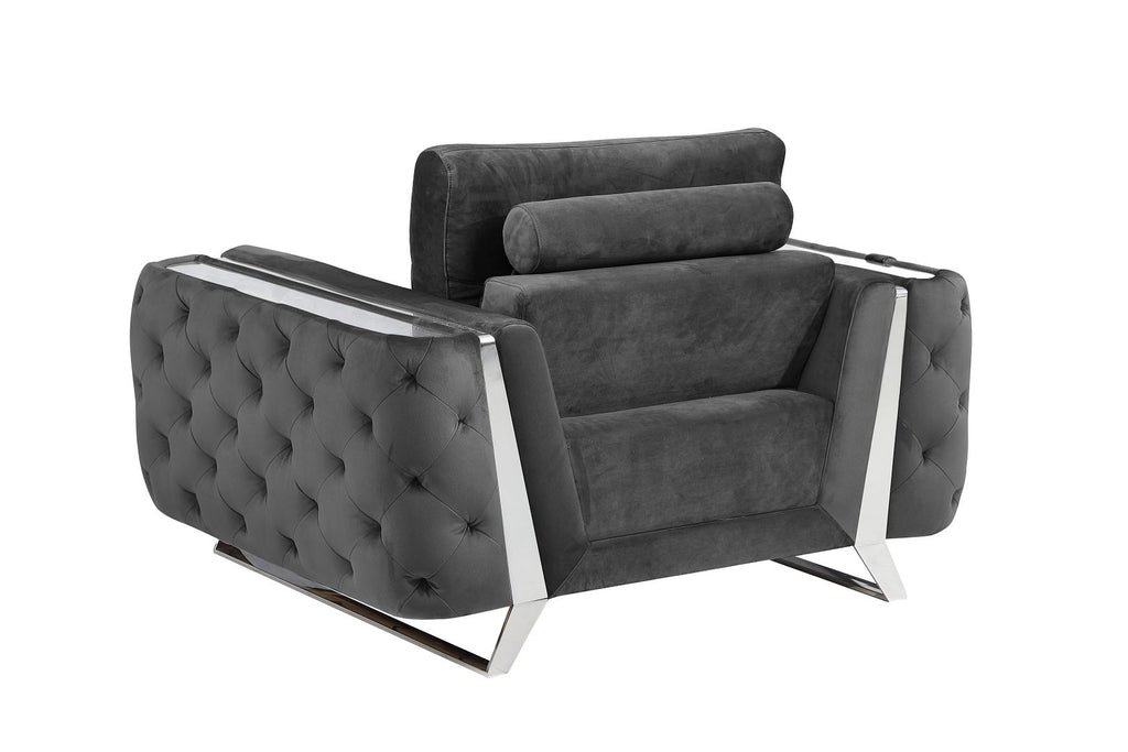 1051 Divanitalia Beige 2-Piece Sofa Set in Velvet Fabric - Dark Grey - SKU 1051-DK-GRAY-3PC - view 11
