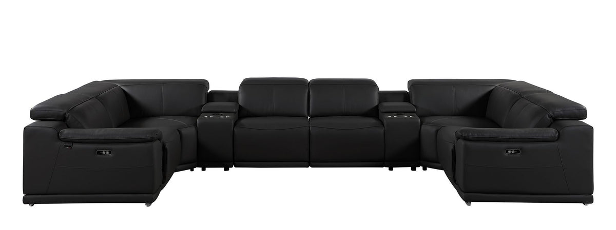 9762 Divanitalia 8-Piece U-Shaped Top Grain Italian Leather Sectional Sofa with 2 Power Recliners - Black - SKU 9762-BLACK-8PC-2PWR-U-SECTIONAL-GROUP - view 3