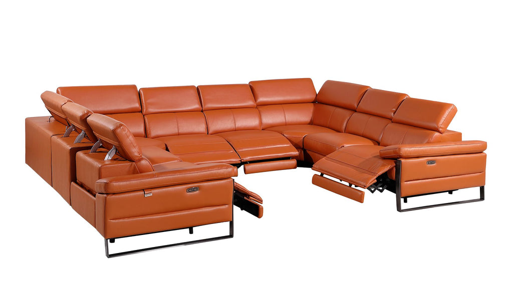 1246 Divanitalia 8-Piece U-Shaped Modular Power Reclining Sectional Sofa with 4 Power Recliners and Power Headrests - Top Grain Italian Leather